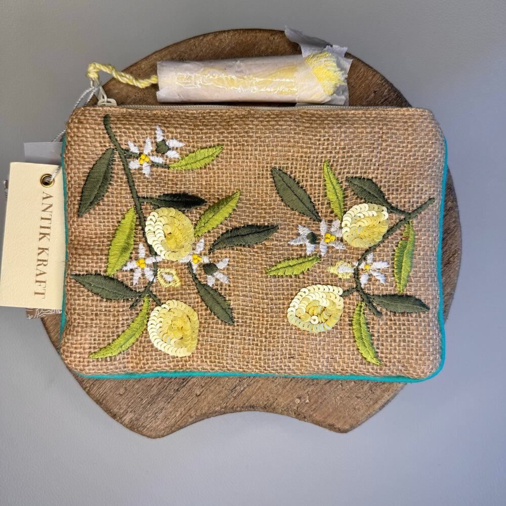 Antik Kraft Floral Embroidered Wallet - Yellow and Green
